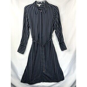 Tommy Hilfiger Button Down Pinstripe Knee Length Long Sleeve Black Dress Size 14